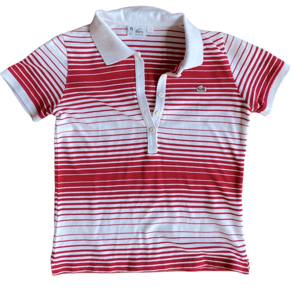 Lacoste Ombre Stripe Polo Crop with V-neck Collar